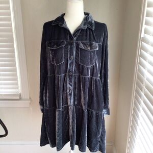 Umgee Velvet Button Down Tiered Dress